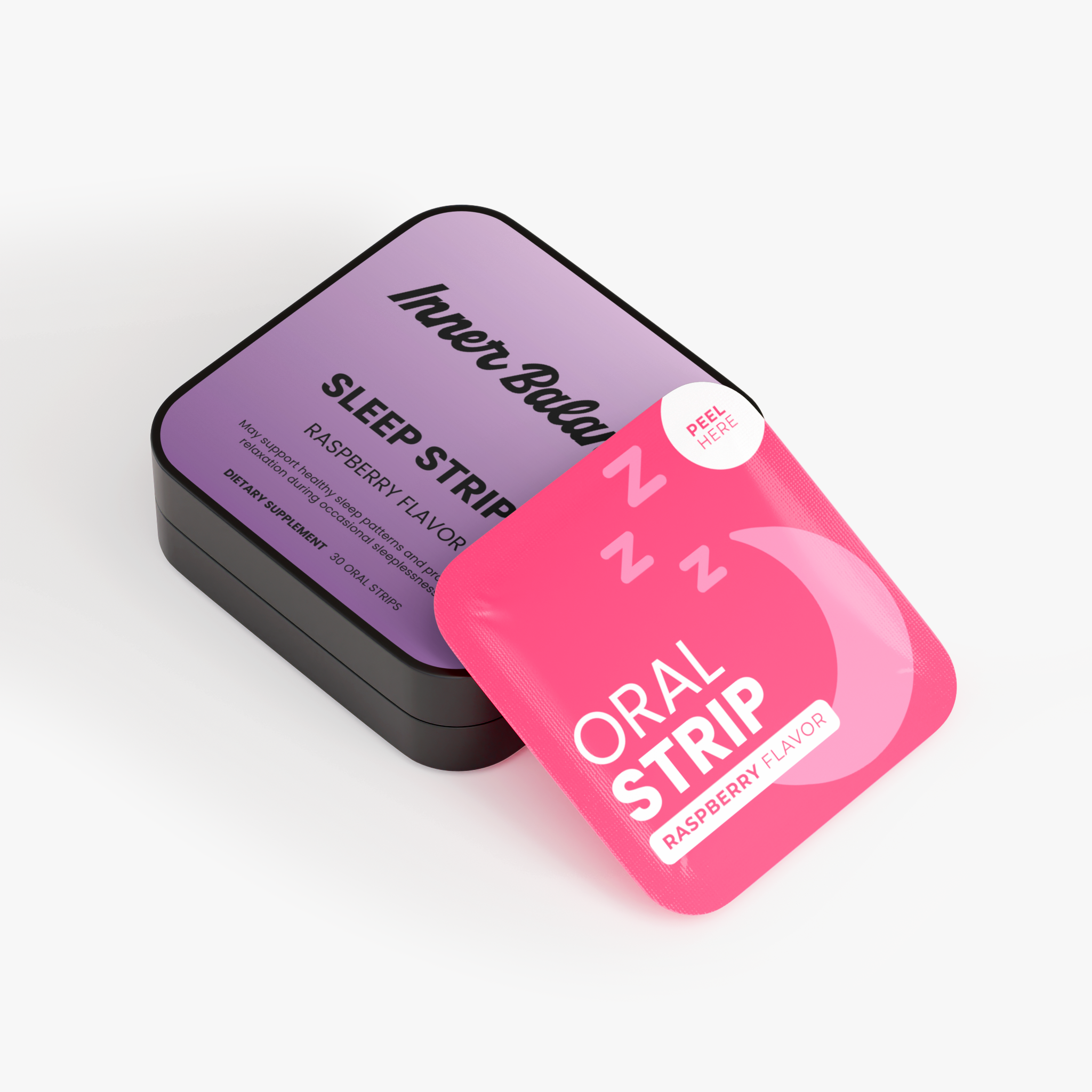 Sleep Strips tin at an angle showing label design